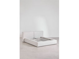 Sklum Cama Com Baú Articulado Estofada Lunari Poliéster                       Chenille Branco Quebrado        160 X 200 Cm