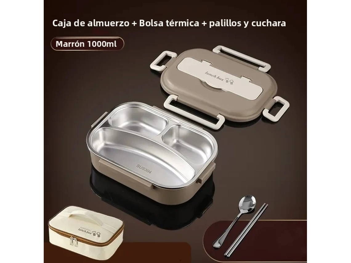 Lancheira Térmica de Aço Inoxidável 304 (1000 Ml) com Divisória, Própria para Micro ondas e À Prova de Vazamentos. MDUG (marrom)