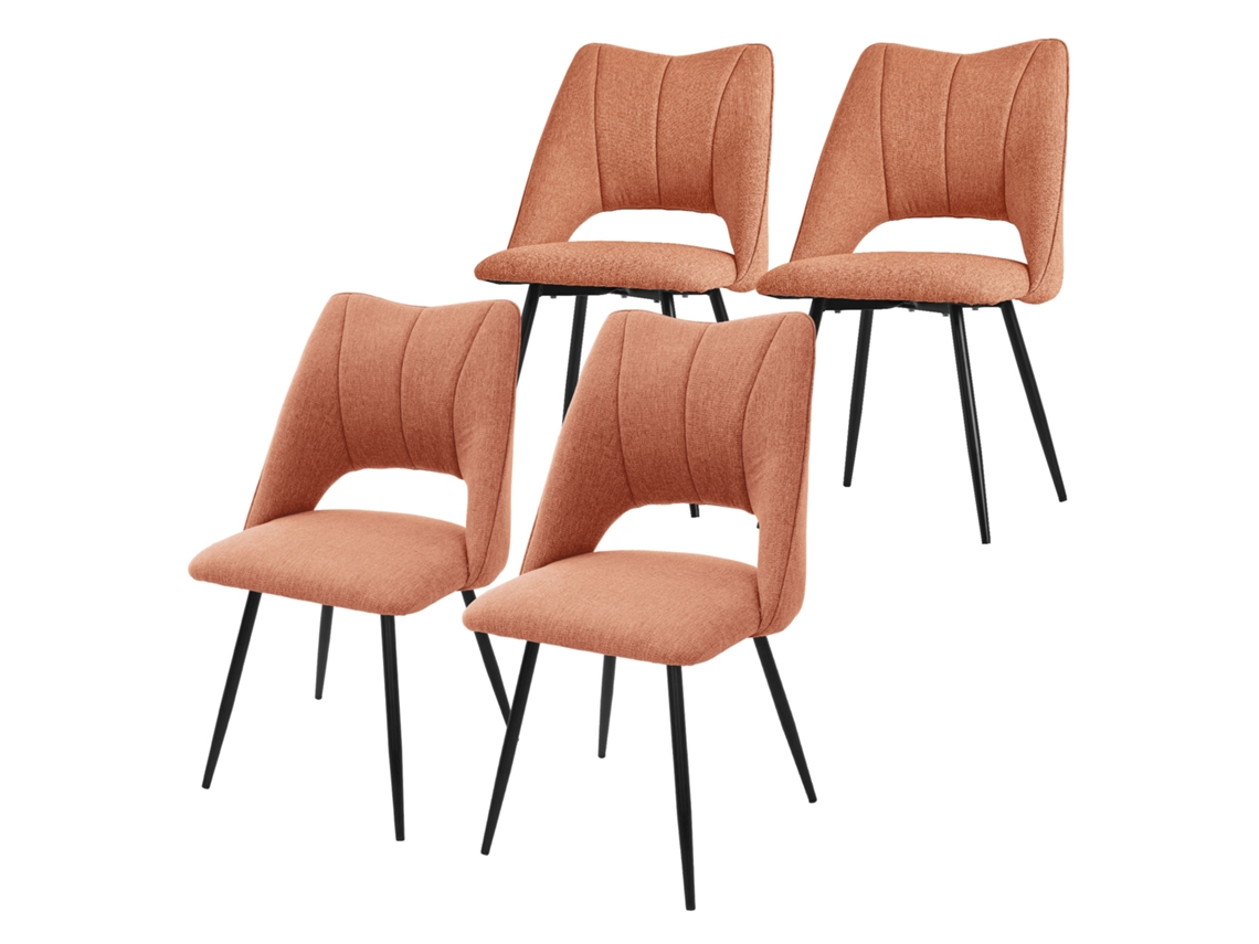 Conjunto de 4 Cadeiras de Jantar Laranja Assento em Poliéster Pernas em Metal Preto ML-DESIGN