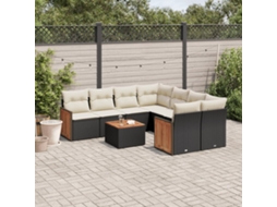 Jogo de Sofá 9 Peças P/ Jardim C/ Almofadões Vime Pe Preto Dkd Home Decor
