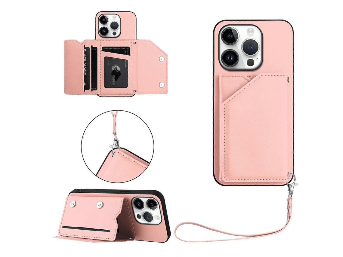 Capa Para Iphone 16 Pro Com Suporte Para Cartão E Alça De Pulso