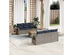 Vidaxl Conjunto De Sofá De Jardim Com 7 Peças E Almofadas Em Rattan Sintético Cinza