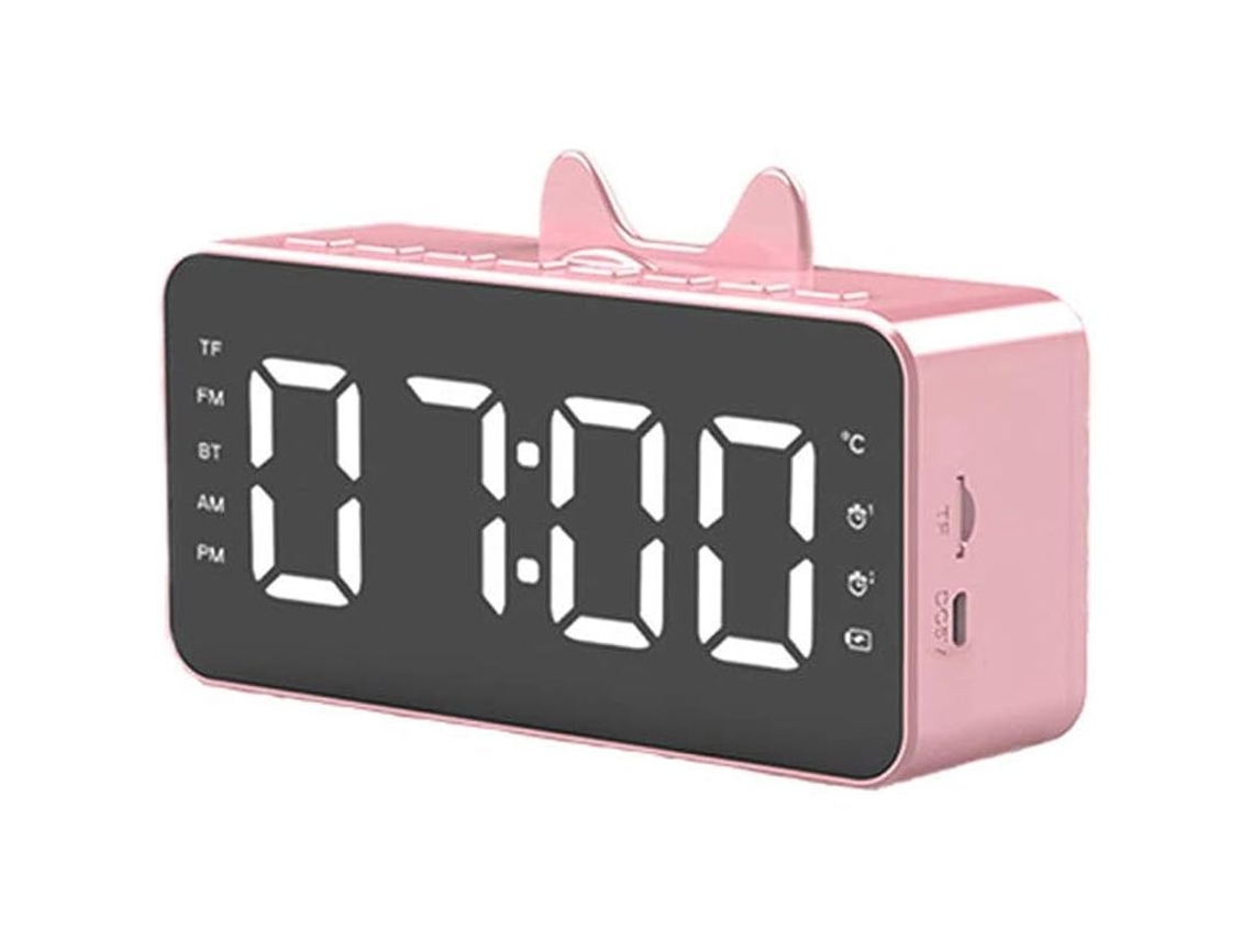 2026-relógio De Mesa Digital Pequeno Com Alarme Para Estudantes, Quarto, Com Bluetooth, Rádio, Temperatura, Ajuste De Brilho, Rosa