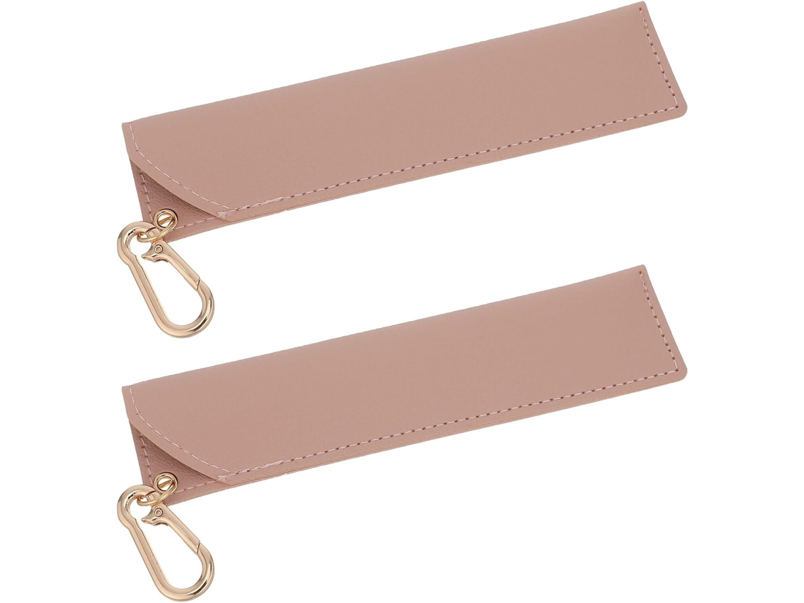 Estojo Para Canetas Em Couro Pu Rosa, Conjunto De 2 Peças Com Mosquetão, Compartimento Duplo Portátil Stylus