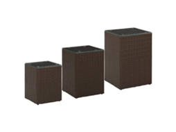 Vidaxl Mesas De Apoio Com Tampo De Vidro 3 Pcs Vime Pe Castanho