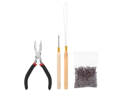 Kit De Extensão De Cabelo Com Agulha, Alicate E 500 Anéis Micro Silicone Marrom Para Pronta Uso