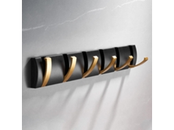Cabide de Parede com 6 Ganchos, Moderno, Preto, Dourado, Dobrável BRILVIBERA