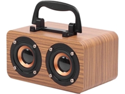 Caixa de Som Portátil de Madeira com Bluetooth 5.0 Estéreo de Dois Canais e Rádio Fm. SFUSHOS