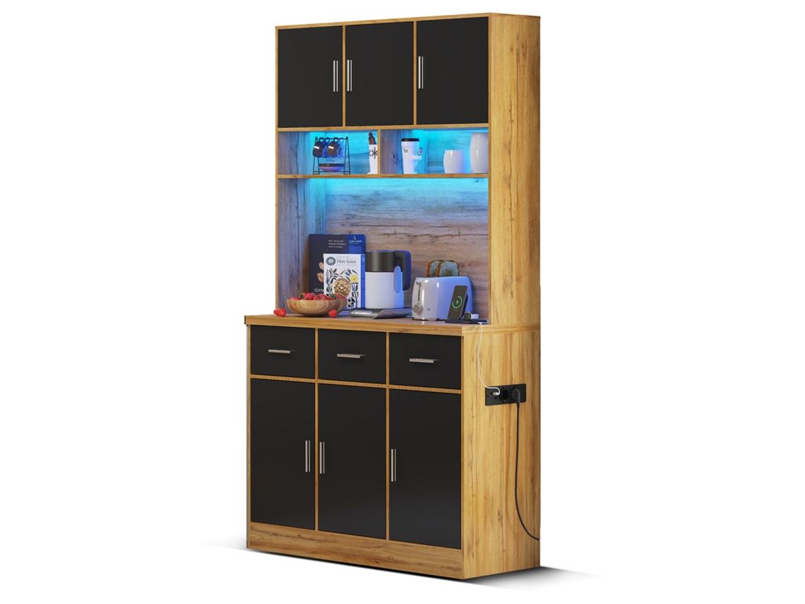 Buffet 100x40x180cm, Multifuncional, Led App, Gavetas, Prateleiras, Passagem Cabos. Cs