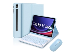 Capa De Couro Azul Celeste Teclado Quadrado Azul Celeste Mouse Com Carregamento De Modo Duplo, S9 Sm X810 X816b Yunzii