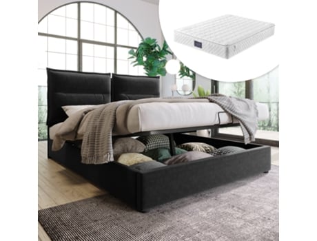 Cama Com Colchão Ripas Feito Arhatreya Preto (140x200cm)