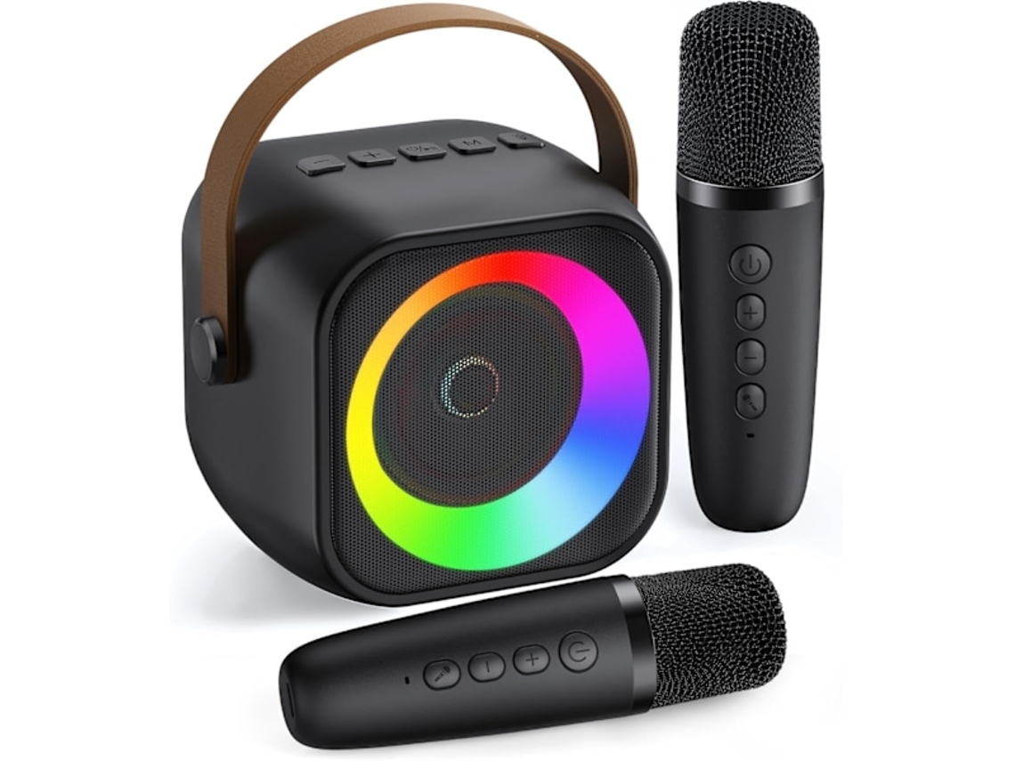 Mini Máquina De Karaokê, Caixa De Som Portátil Bluetooth Para Karaokê Com 2 Microfones Sem Fio E Luzes De Festa. Aquaforge