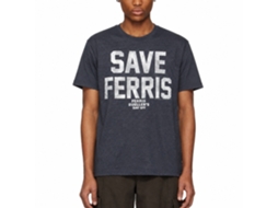 Rockinstone Ferris Bueller's Day Off Save Ferris White Ink Heather Navy Adult T-shirt Size:xxl