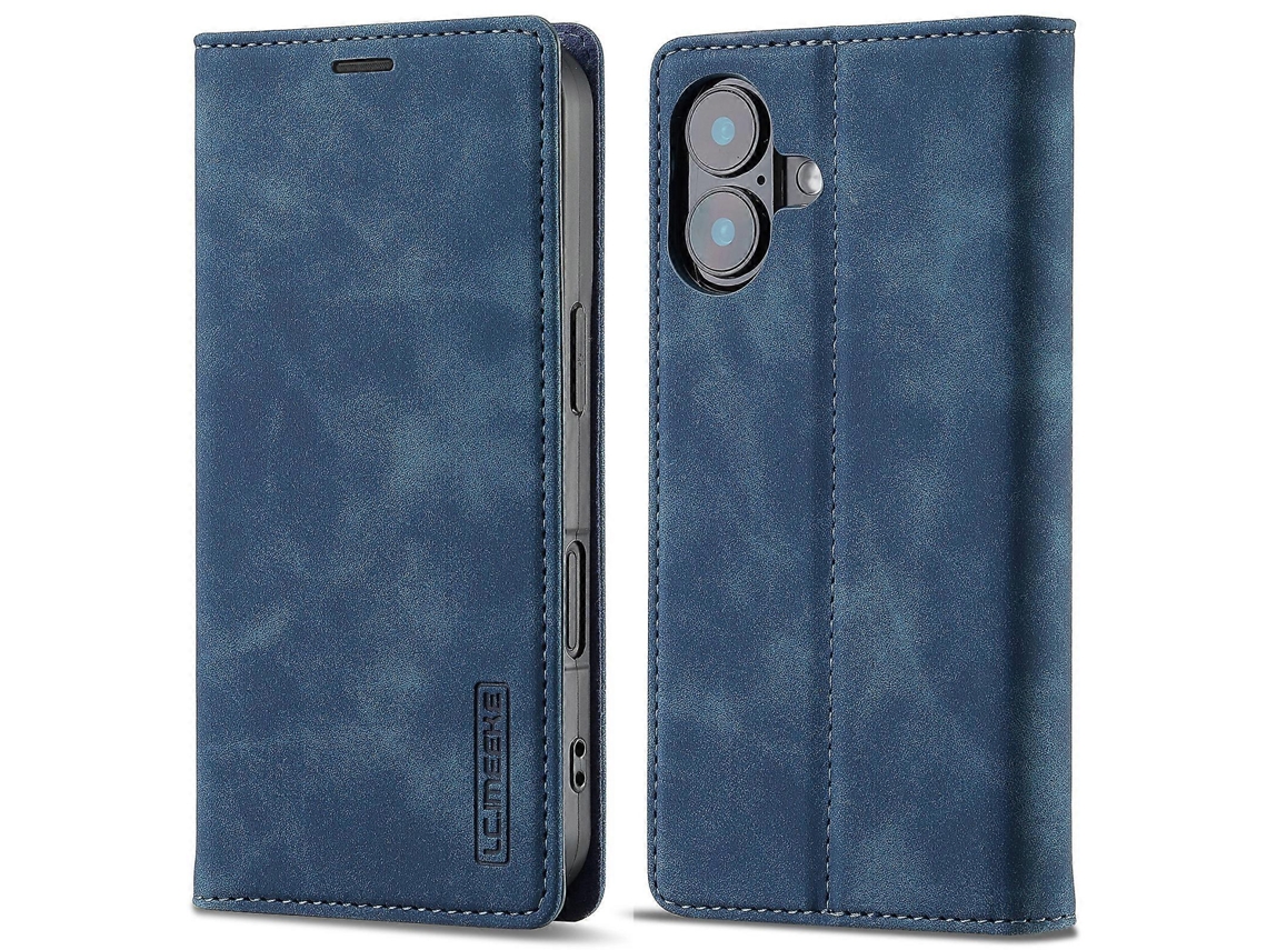 Compre Lc.imeeke Para Iphone 16 Capa Tipo Carteira De Couro Em Microfibra, Azul