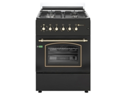 Fogão a Gás SOLTHERMIC 60X60 Preto Rústico Fogão a Gás com Forno Eléctrico F6S40E5Rb