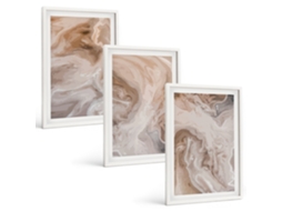 Galeria De Pinturas Murais Texturas Abstratas De Mármore Moldura Branca Imagens Para Um Quarto Infantil Espelharte (3 Piezas De 40x60 Cm)