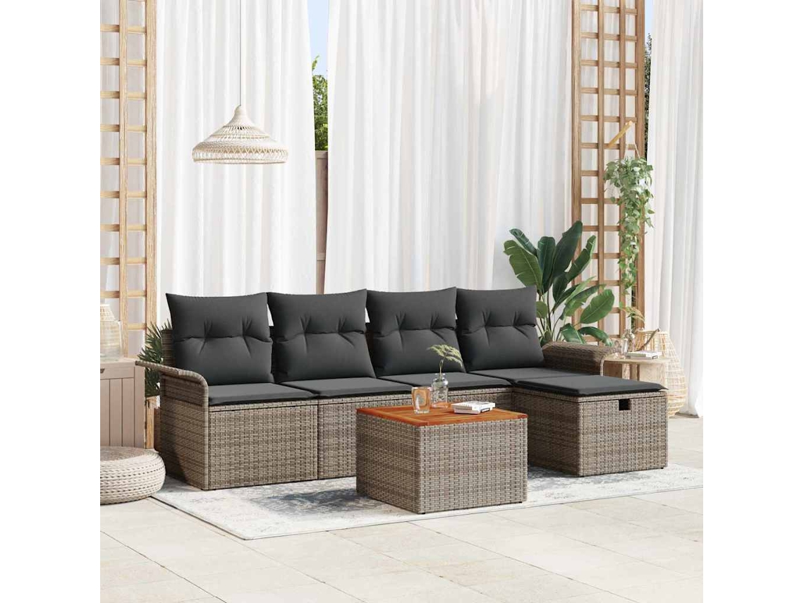 Vidaxl Conjunto De Sofá De Jardim 6 Unid. Cinzeto Vime Pe