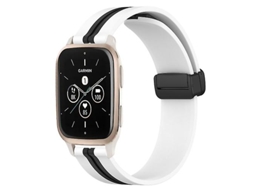 Bracelete para Garmin Forerunner Sq2 Música 20Mm Dobrável Fecho Magnético Pulseira de Relógio de Silicone Branco-Preto VENISYMLIS