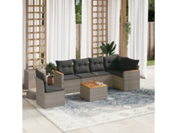 Vidaxl 7 Pcs Conjunto Sofás P/ Jardim C/ Almofadões Vime Pe Cinzento