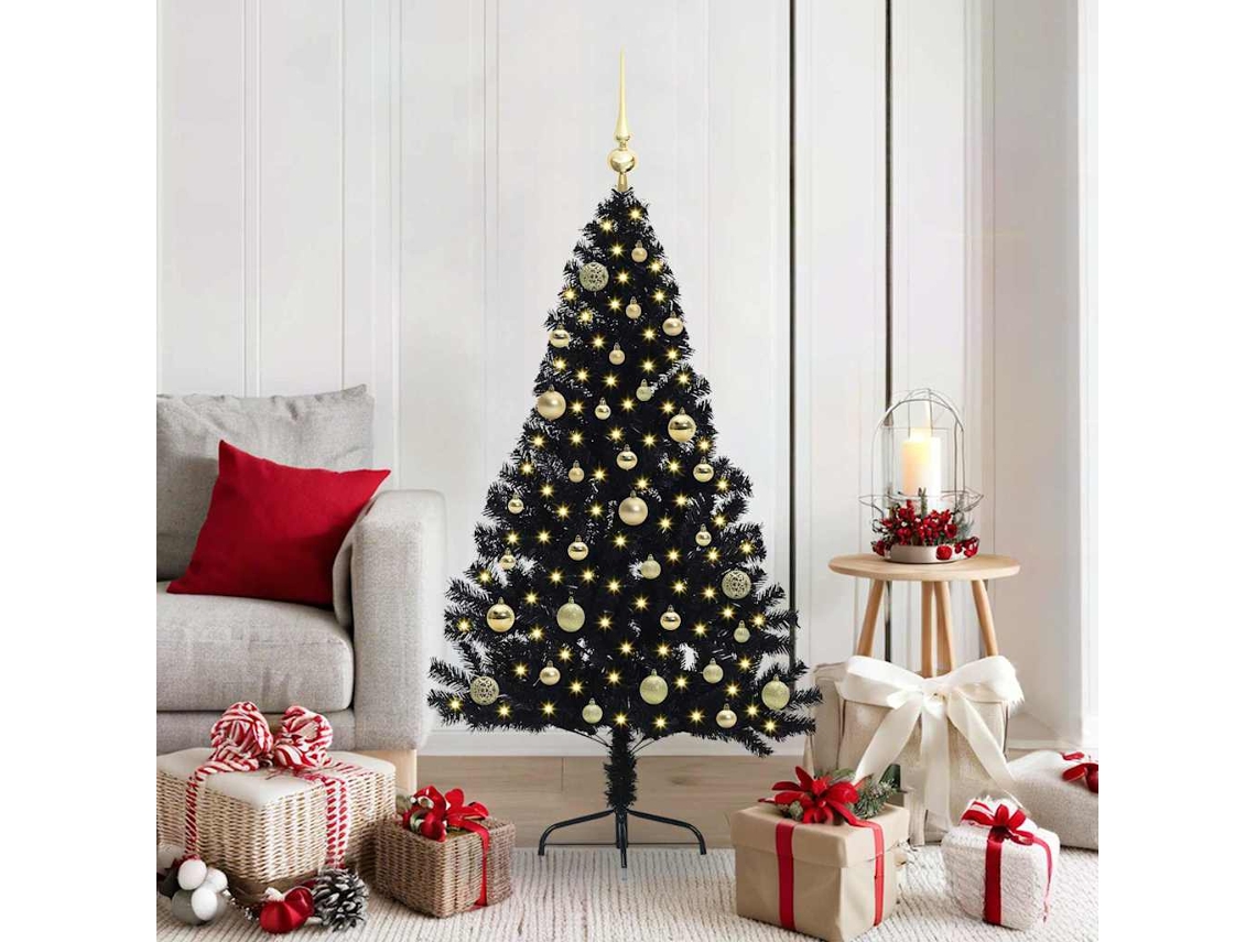 Vidaxl Árvore De Natal Artificial Pré-iluminada Preto 150 Cm Pvc