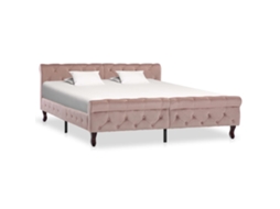 Estrutura De Cama 160x200 Cm Veludo Cor-de-rosa