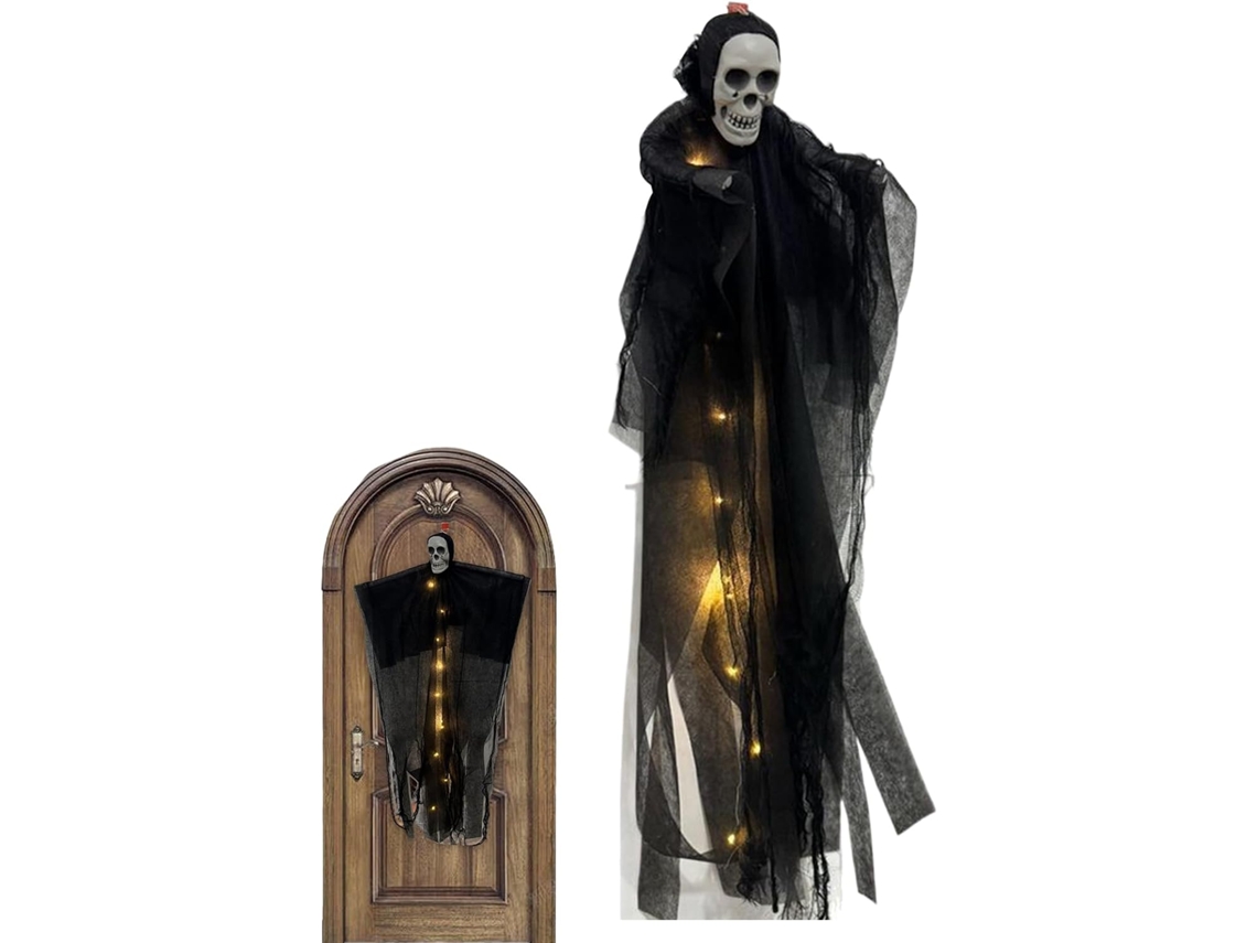 Enfeite de Halloween Fantasma Esqueleto: Caveira Fantasma com Luzes Decoração Assustadora para Árvore e Área Externa CHABERLU