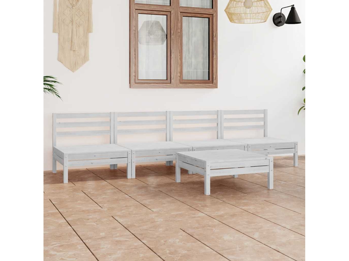 Vidaxl 5 Pcs Conjunto Lounge De Jardim Pinho Maciço Branco