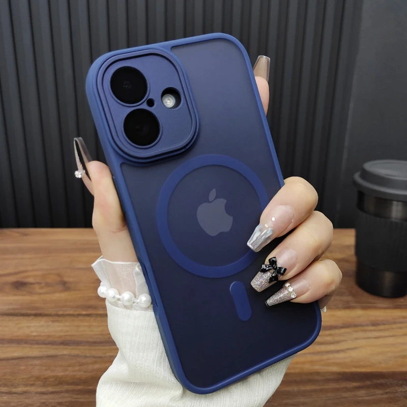 Capa Magnética Fosca Para Iphone 14 Plus (azul Com Contrato), Com Estrutura E Parte Traseira À Prova De Choque.