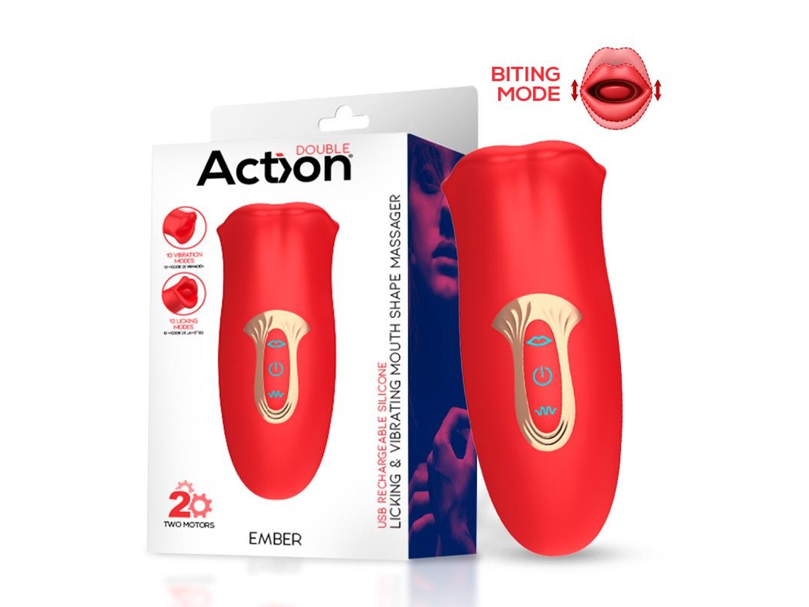 Massageador Em Forma De Boca De Silicone Ember Com Usb Para Lamber E Vibrar ACTION