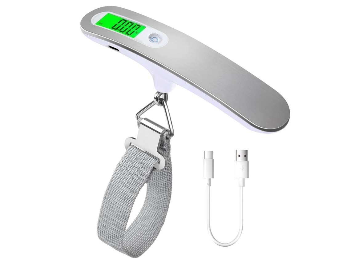 Balança Digital de Bagagem AQUAFORGE, 50 kg, visor LCD, recarregável USB C
