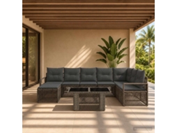 Vidaxl Conjunto De Sofá De Jardim 9 Unid. Cinza E Cinza Escuro Vime Pe