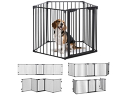 Barreira Segurança Animais Dobrável 5 Painéis C/ Fechadura 300x74,5 Cm Preto