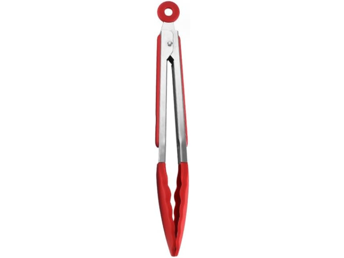 Talheres de aço inoxidável Slowmoose com cabo de silicone antiderrapante para servir e cozinhar (vermelho, 18 cm)
