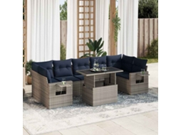 Vidaxl 8 Pcs Conjunto Sofás Jardim Com Almofadões Vime Pe/acácia Cinzento