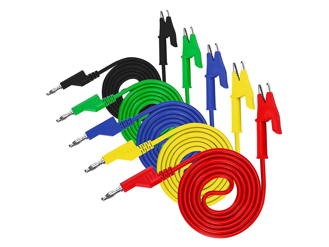 5pcs Cable de Prueba Con Conector Banana 4mm Y Pinza para Multímetro Pruebas Eléctricas Alambre Cable Cor da Foto