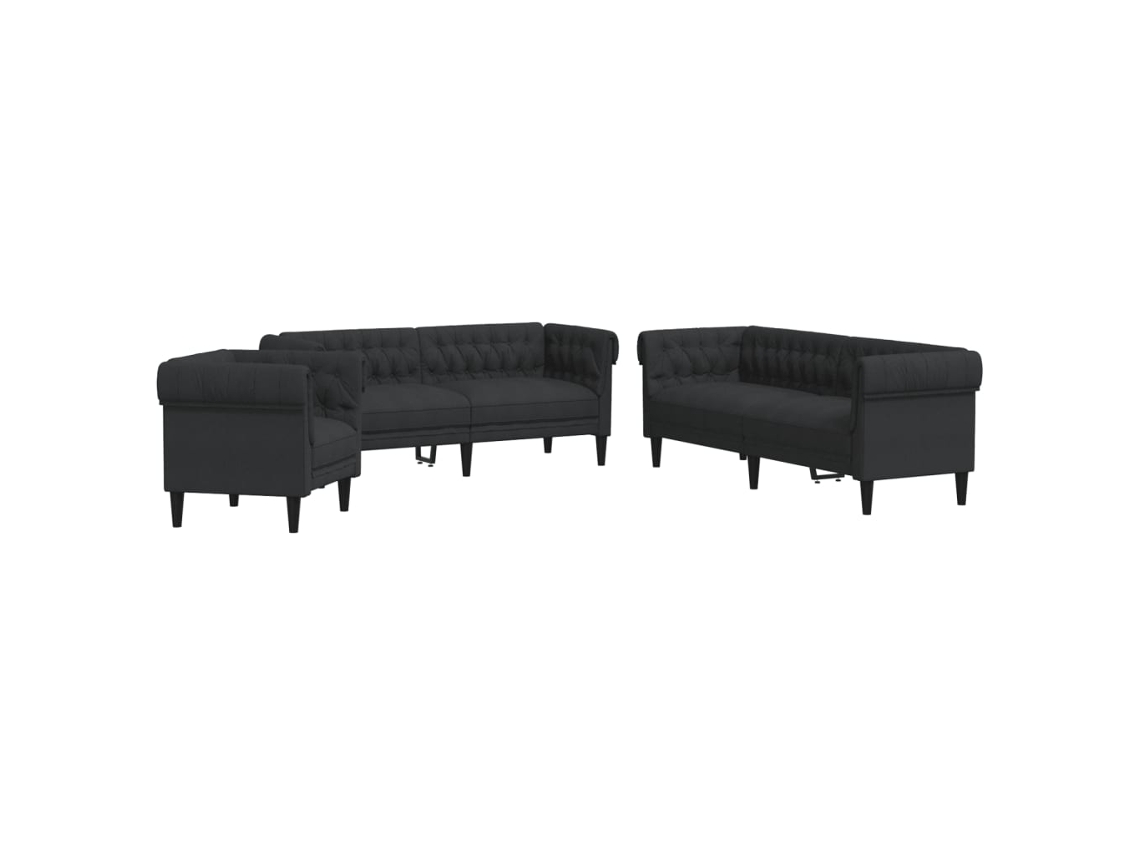3 Pcs Conjunto de Sofás Tecido Preto MAISON EXCLUSIVE