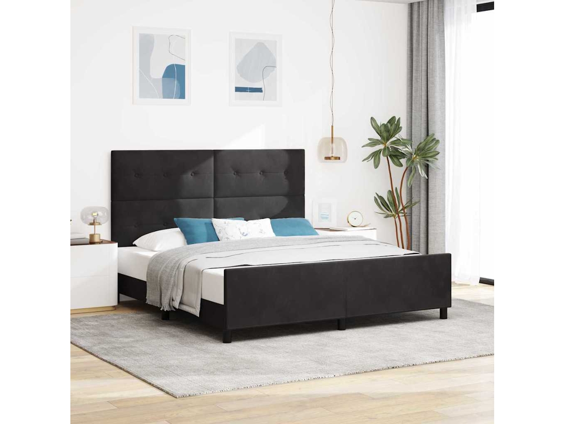 Vidaxl Cama Box com Cabeceira Preto 180 X 200 Cm Veludo
