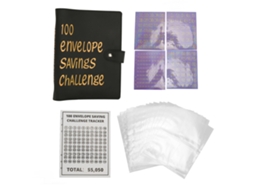 Carpeta De Ahorro A5 De Cuero Pu Impermeable Con 100 Sobres De Efectivo Para Niños Y Adultos Negro