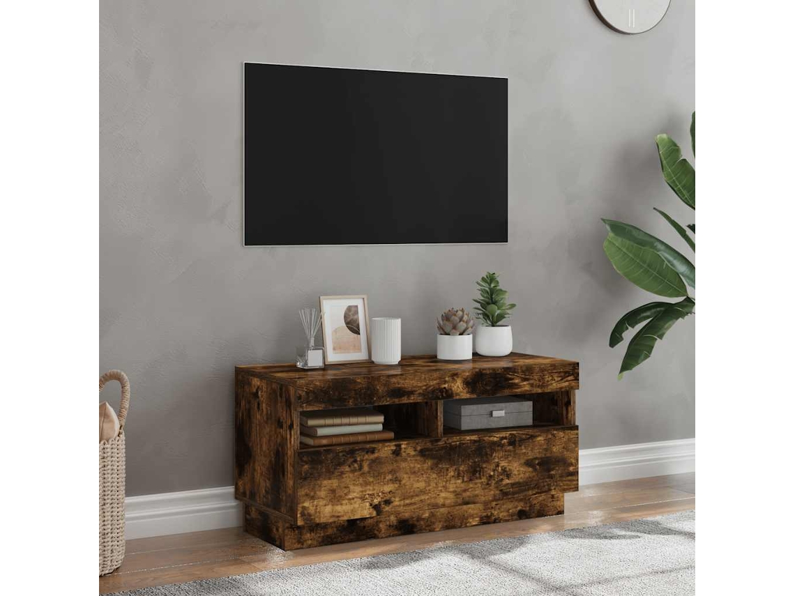 Vidaxl Móvel de Tv com Luzes Led 80x35x40 Cm Carvalho Fumado