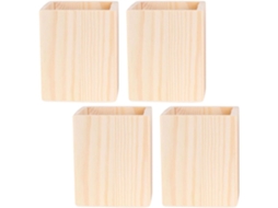Conjunto de 4 Porta lápis Healeved em Madeira Natural Cáqui, Organizador Versátil para Canetas, Ideal Escritór