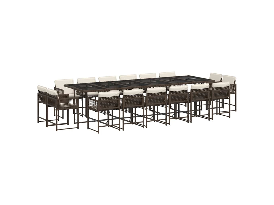 Conjunto de Jantar 17 Pcs para Jardim com Almofadões Vime Pe Castanho MAISON EXCLUSIVE (17 pcs)