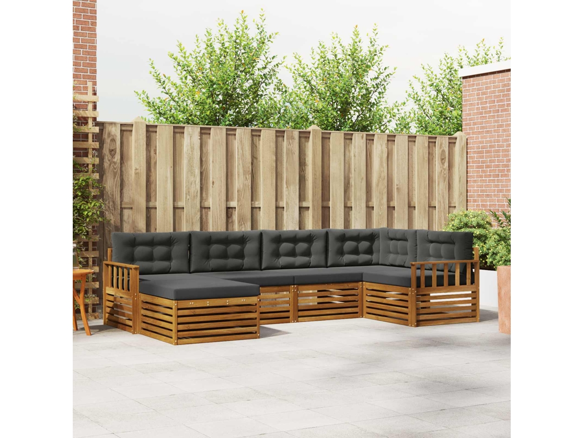 Vidaxl Conjunto De Sofás Para Exterior 6 Unid. Natural E Antracite