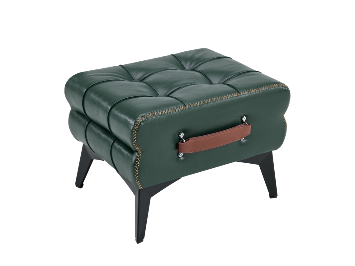 Pufe Portátil Em Couro Verde Com Pernas De Metal, Multifuncional Para Troca De Sapatos Em Sala E Quarto, Design Versátil.