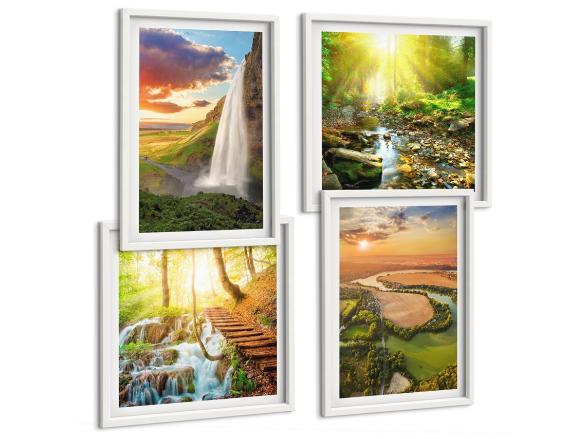 Composição De Quadros Paisagens Cachoeiras Vales Espelharte (4 Peças)