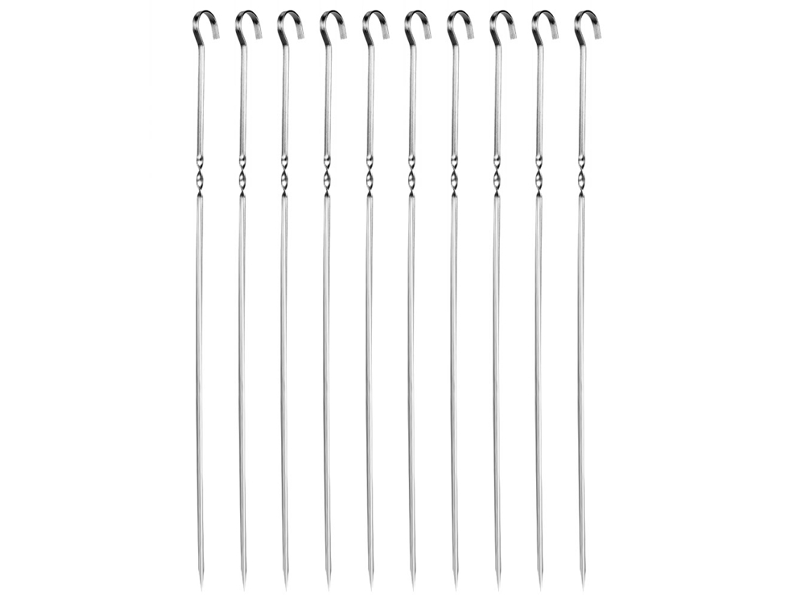 10 Espetos Planos Aço Inox Churrasco Atividades Ao Ar Livre