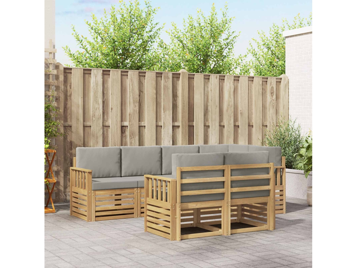 Vidaxl Conjunto De Sofás Para Exterior 7 Pcs Branco E Cinzento-claro