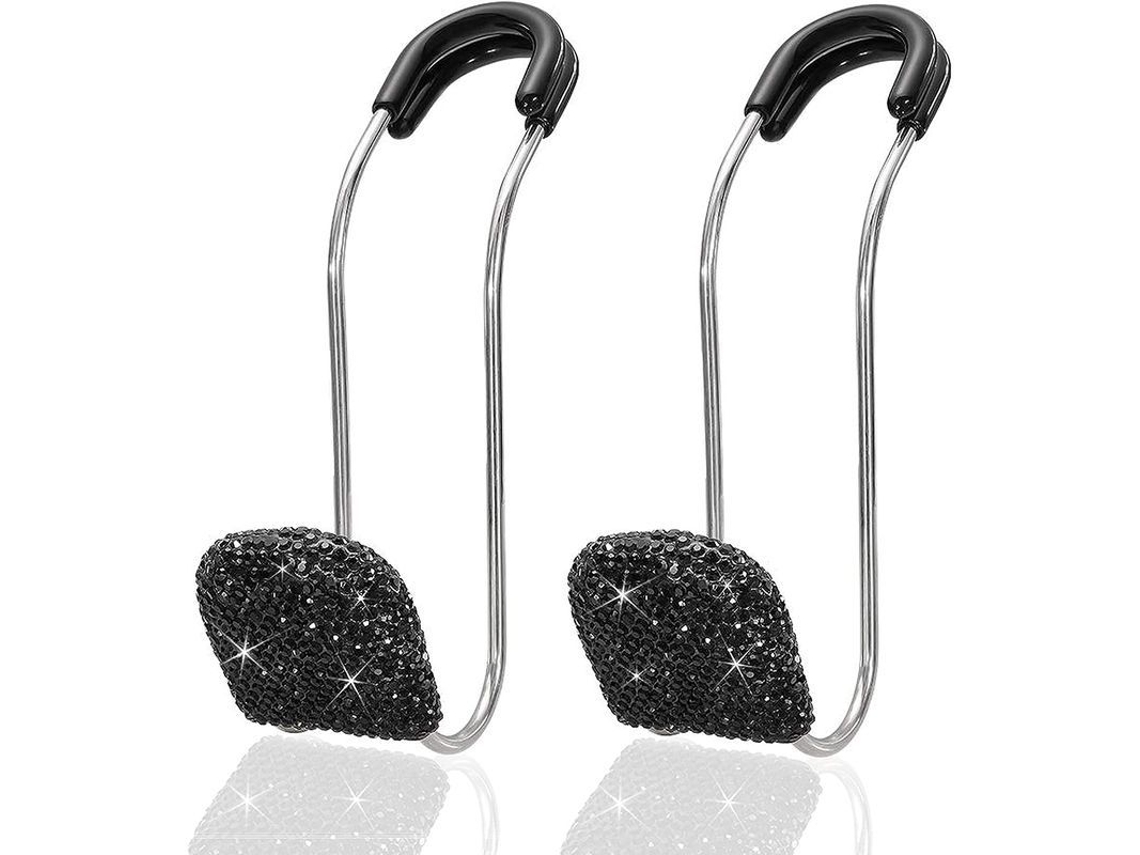 Ganchos Para Respaldo De Assento De Carro Com Strass Metálico, 2 Unidades, Capacidade 30kg, Preto, Acessórios Para Bolsas