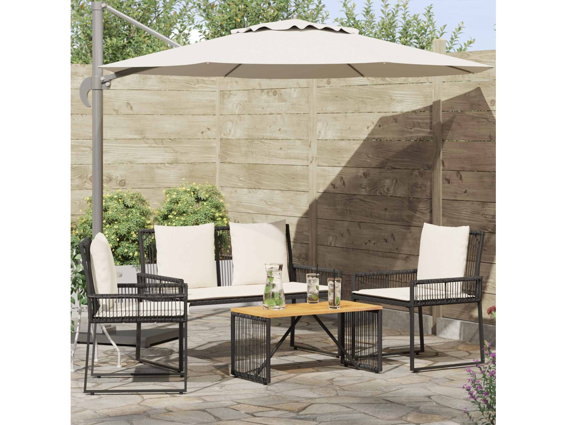 Vidaxl Conjunto De Móveis Para Exterior 4 Pcs Preto E Branco Creme