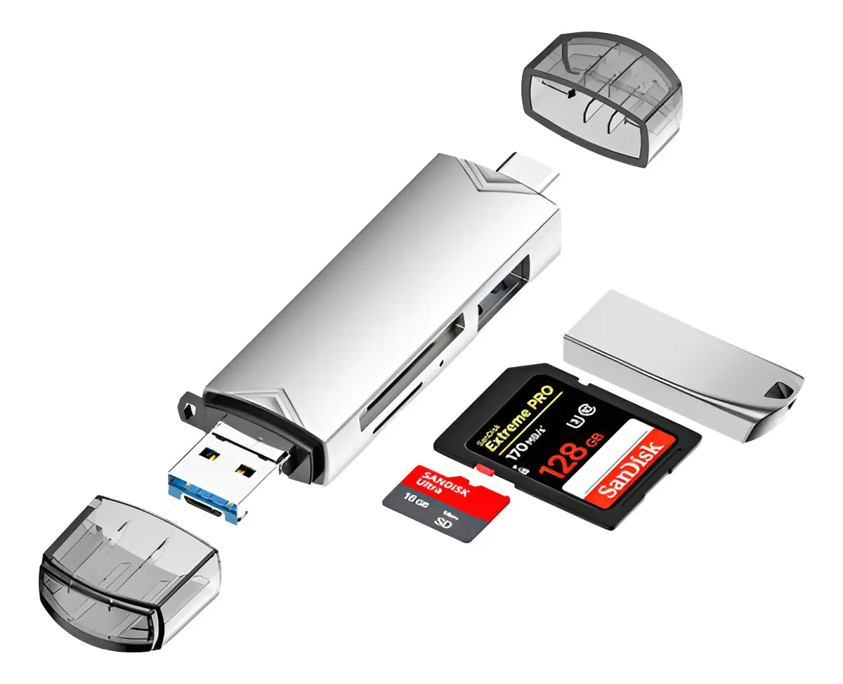 Leitor de Cartões 6 em 1 3.0, Compatível com Celulares e Computadores Usb c AQUAFORGE
