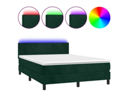 Cama Box Spring com Colchão LED Veludo Verde Escuro MAISON EXCLUSIVE (140x190 cm)